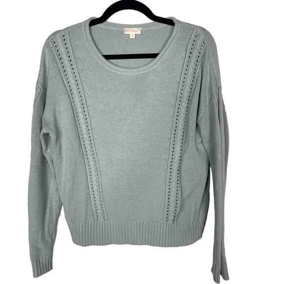 Hem & Thread S Seafoam Green Crew Neck Knit Sweater Cotton Blend Textured Stitch - Picture 1 of 7